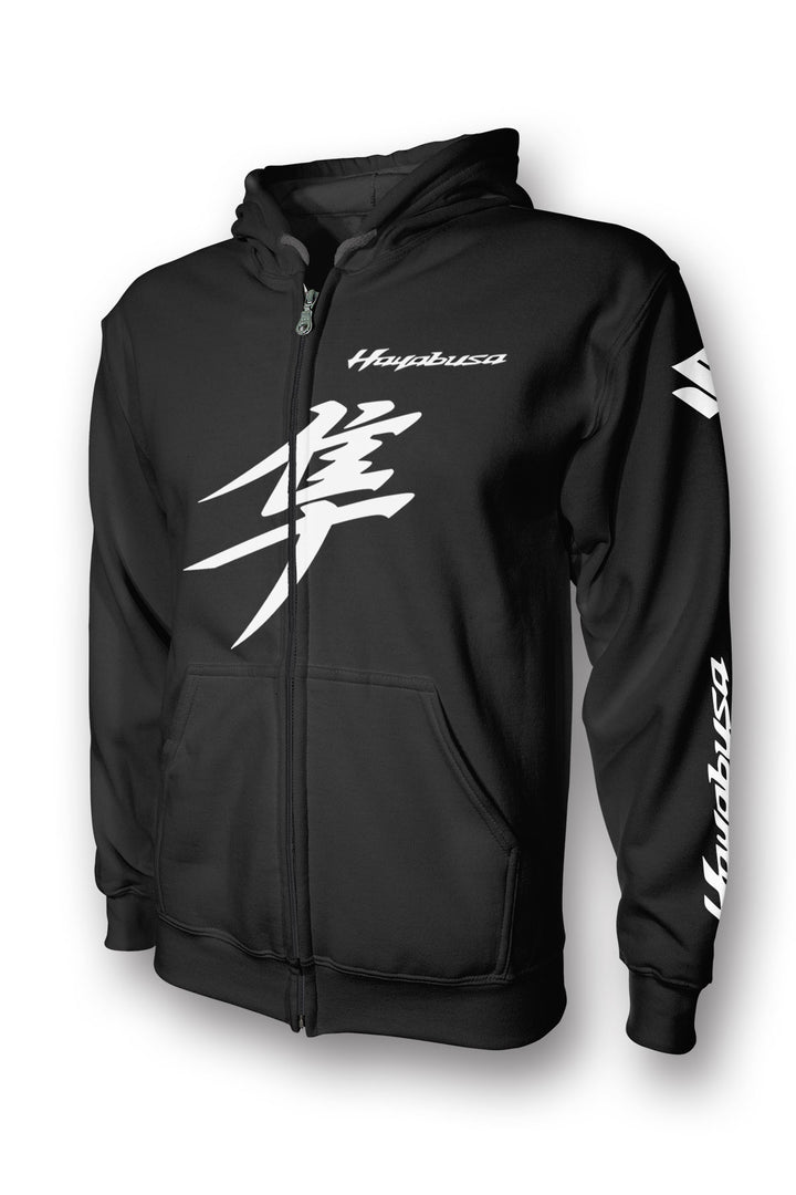 Jerzees Hayabusa Motorcycle Racing Hoodie – Black Pullover With White Logo